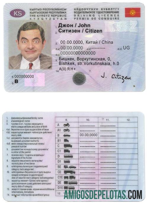 Carteira de motorista do Quirguistão amostra